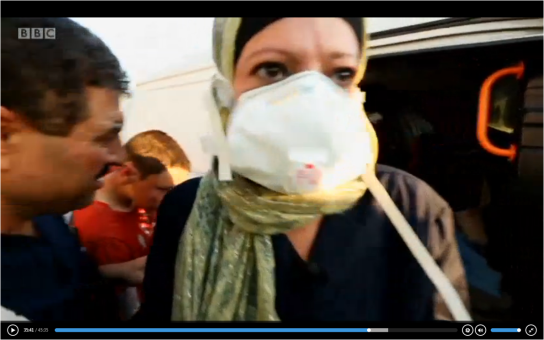 The medic in shot with Dr Hallam once more in Panorama: Saving Syria's Children